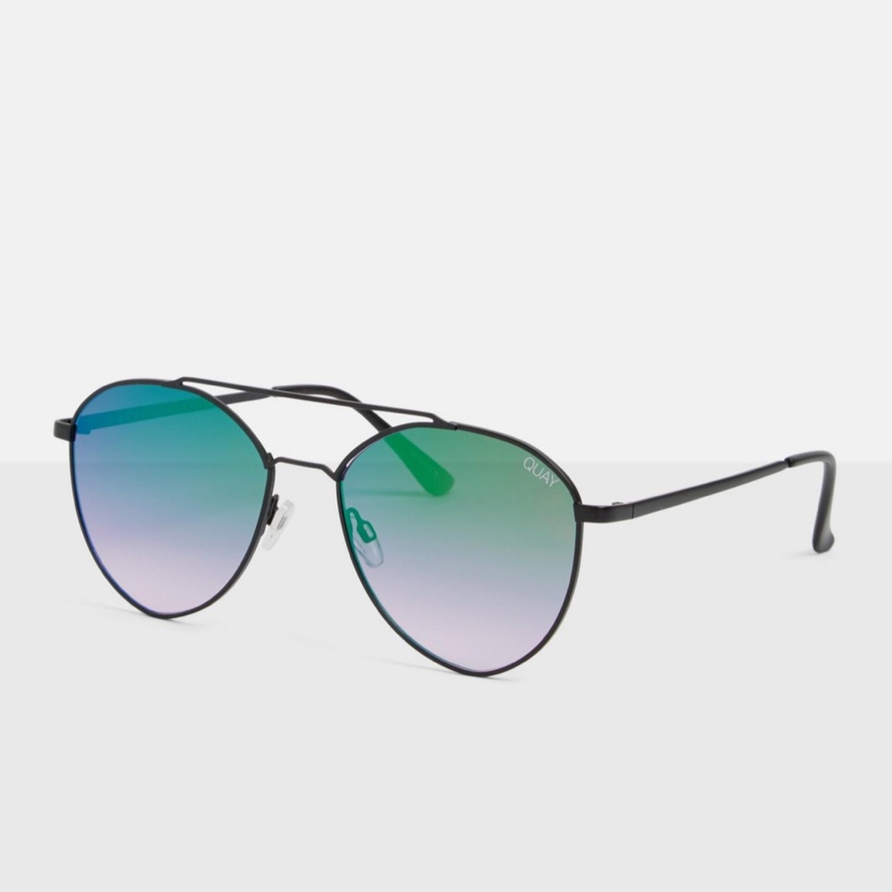 LAST 1 Quay Aviator Sunglasses Blk/Pink Rainbow - Picture 2 of 6